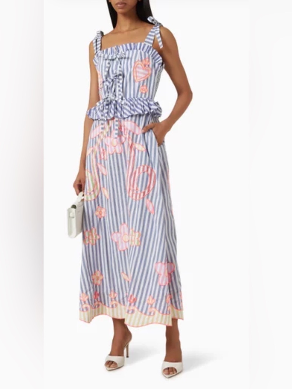 CeliaB Blue & Pink Floral Stripe Maxi Skirt